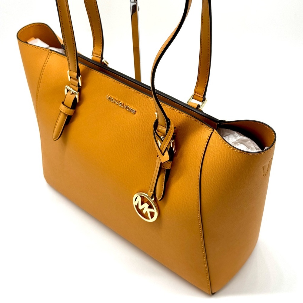 Michael Kors Charlotte LG Tote Bag 3 IN 1 Leather Shoulder Bag Cider - Picture 6 of 13